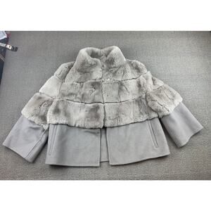 Diana Rosh New York Gray Coat‎ Size XS %100 DOUBLE PLY WOOL WITH REX RABBIT